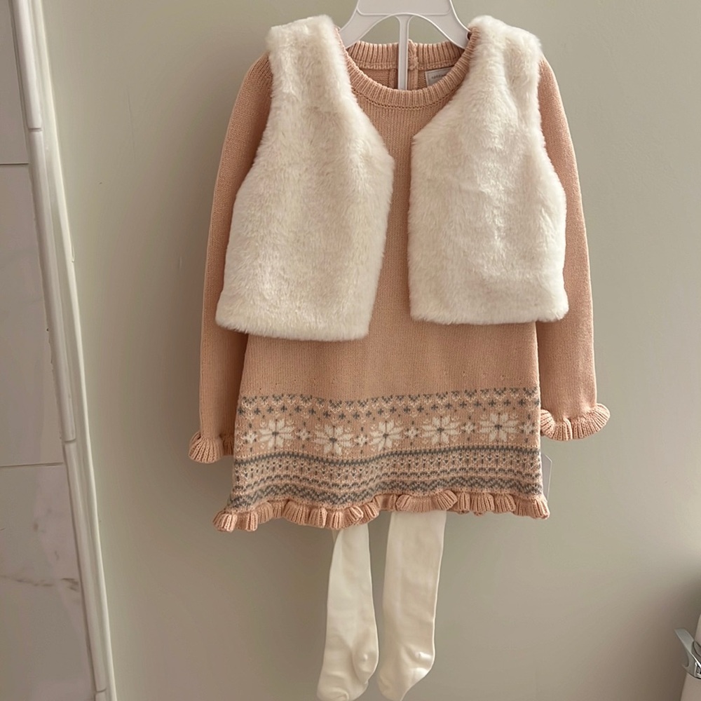 New with tag 3 piece sweater dress, vest and tights
